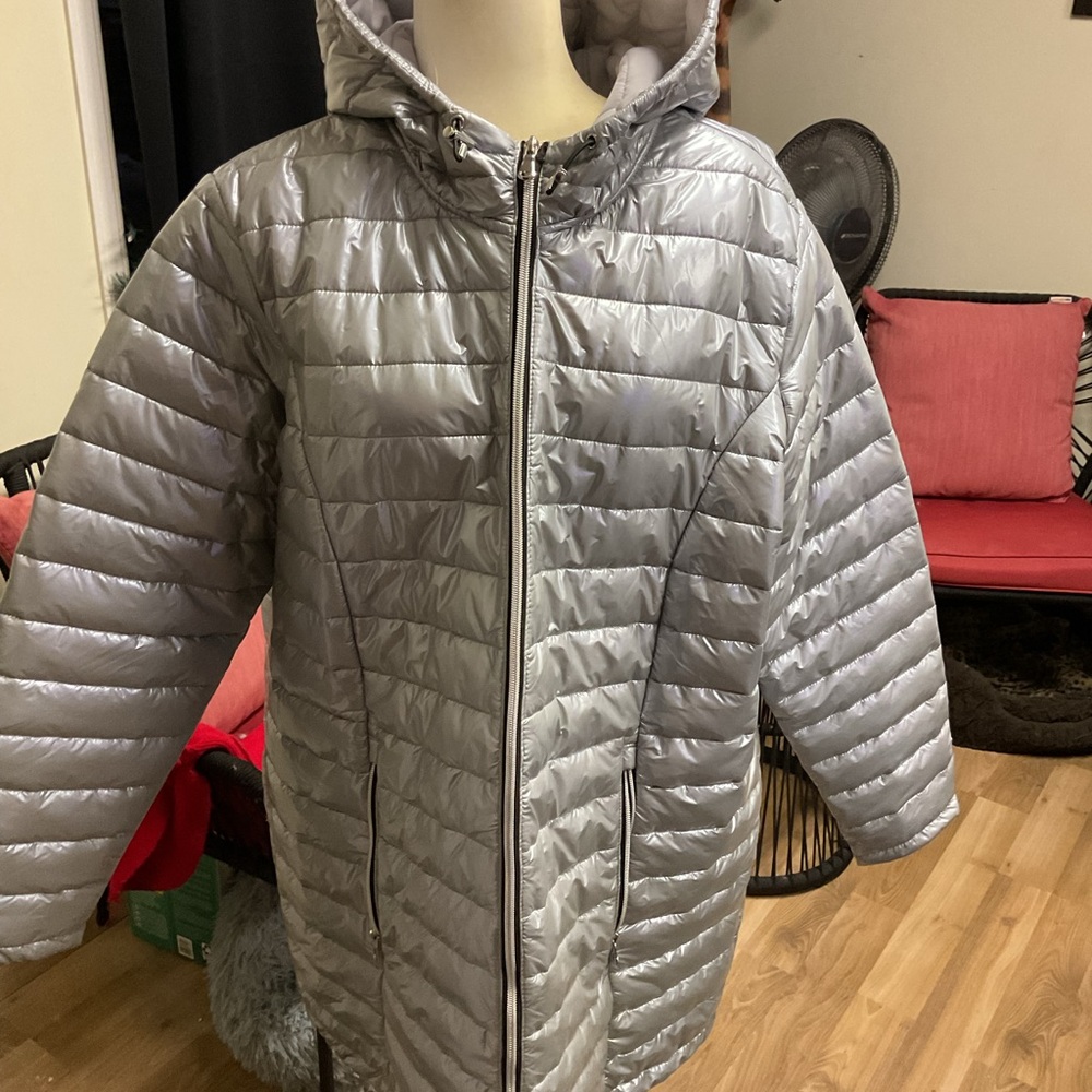 Womens Silver Puffer Jacket